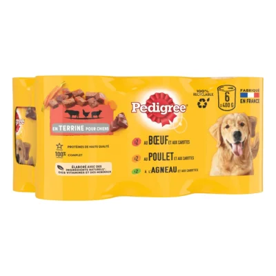 Pedigree boîtes en terrine 3 variétés pour chien adulte 6x400g