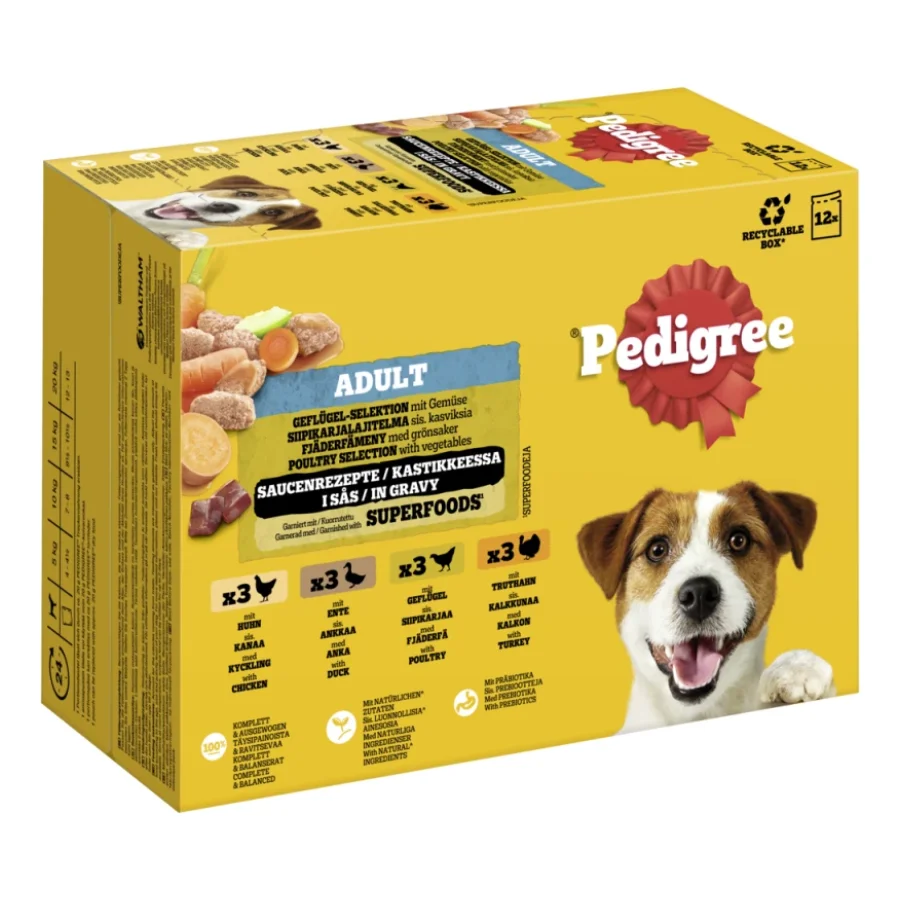 Pedigree Nourriture humide pour chien adulte, Multipack, Sélection de volaille, en sauce 12x100 g