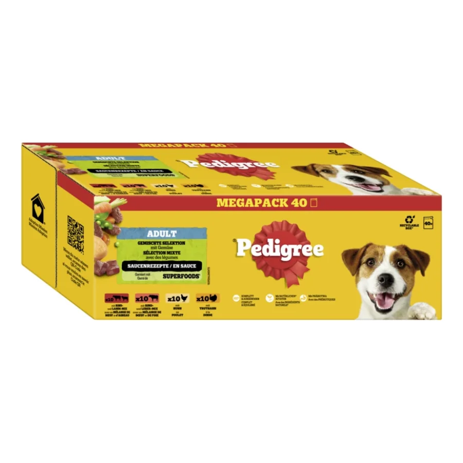 Pedigree Nourriture humide pour chien adulte, Multipack, Sélection mixte avec légumes, en sauce 40x100 g