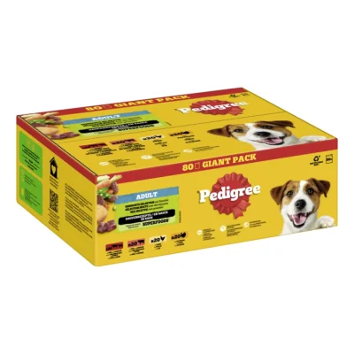 Pedigree Nourriture humide pour chien adulte, Multipack, Sélection mixte avec légumes, en sauce 80x100 g
