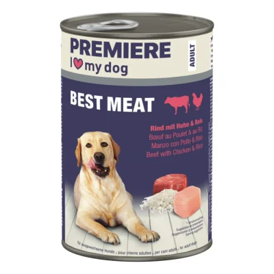 PREMIERE Best Meat nourriture humide pour chien, adulte Bœuf au poulet et riz 6x400 g