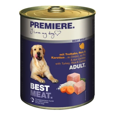 PREMIERE Best Meat nourriture humide pour chien, adulte Dinde et légumes 6x800 g