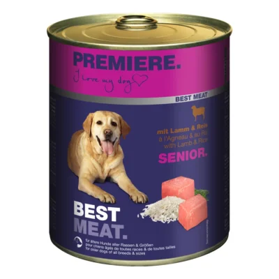 PREMIERE Best Meat nourriture humide pour chien, senior Agneau et riz 24x800 g