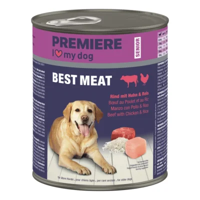 PREMIERE Best Meat nourriture humide pour chien, senior Bœuf au poulet et riz 6x800 g