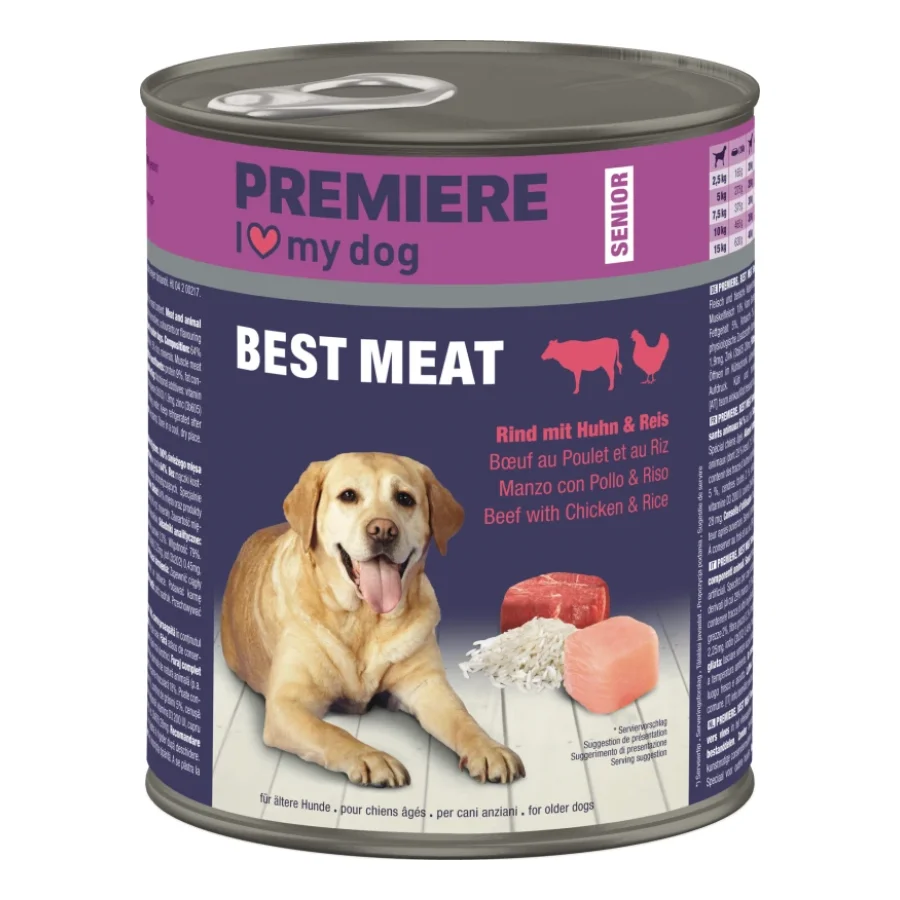 PREMIERE Best Meat nourriture humide pour chien, senior Bœuf au poulet et riz 6x800 g