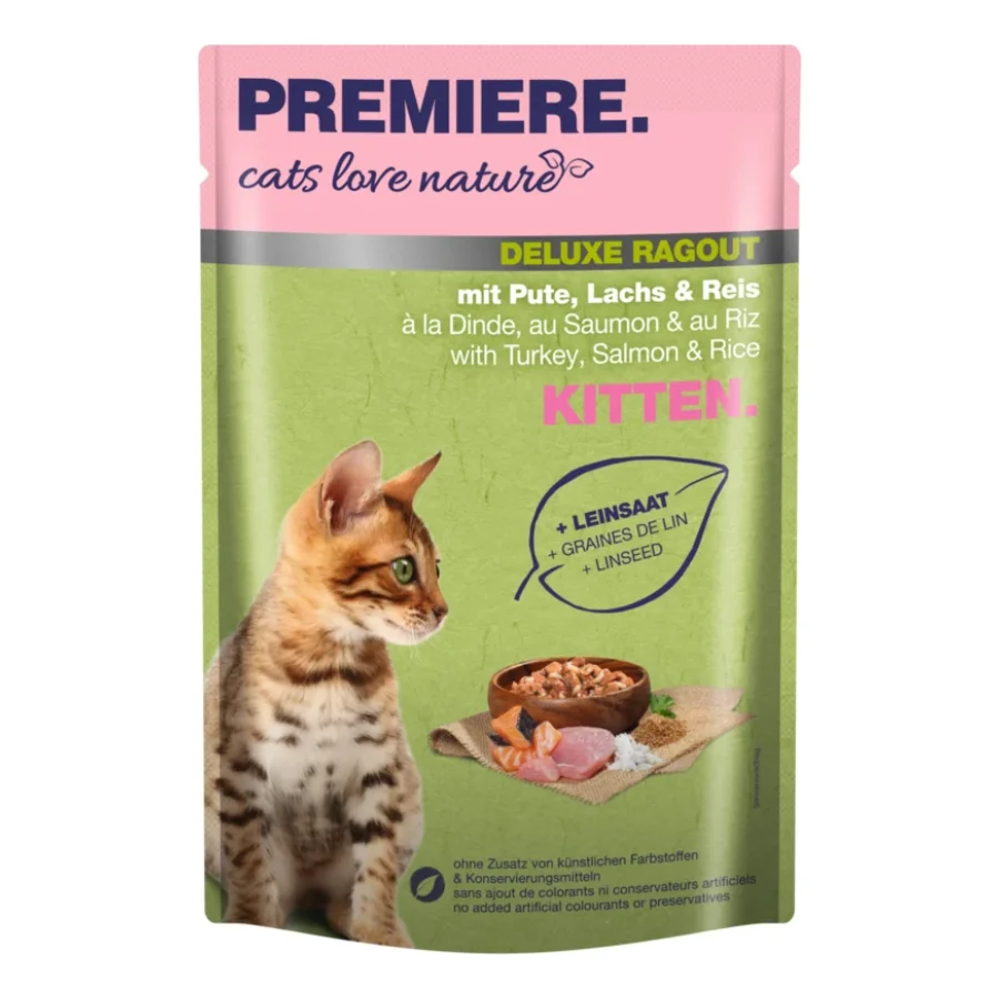 PREMIERE cats love nature Deluxe Ragout Kitten à la dinde, au saumon et au riz 48x100 g