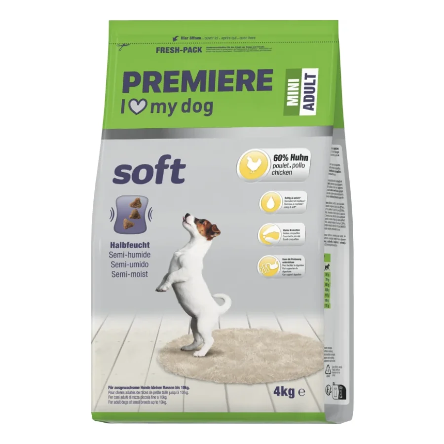 PREMIERE Croquettes Chien Soft Adulte Mini Bœuf Volaille 4 kg