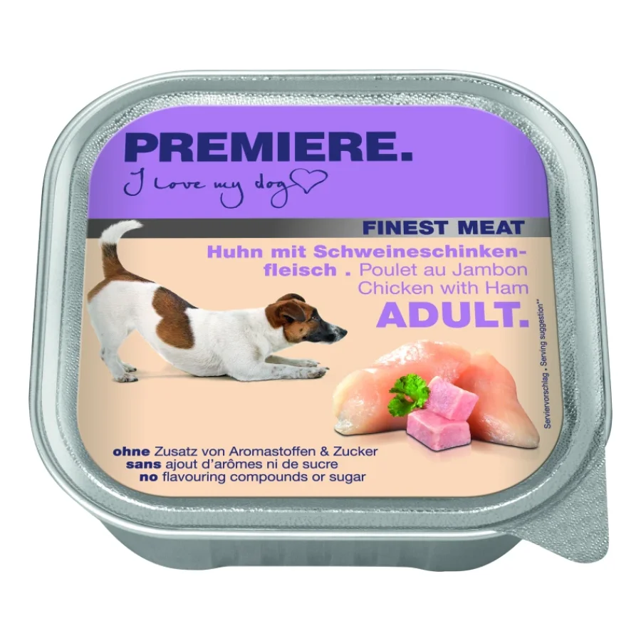 PREMIERE Finest Meat nourriture humide pour chien, adulte Poulet au jambon 10x150 g