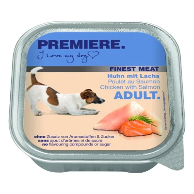 PREMIERE Finest Meat nourriture humide pour chien, adulte Poulet avec saumon 10x150 g