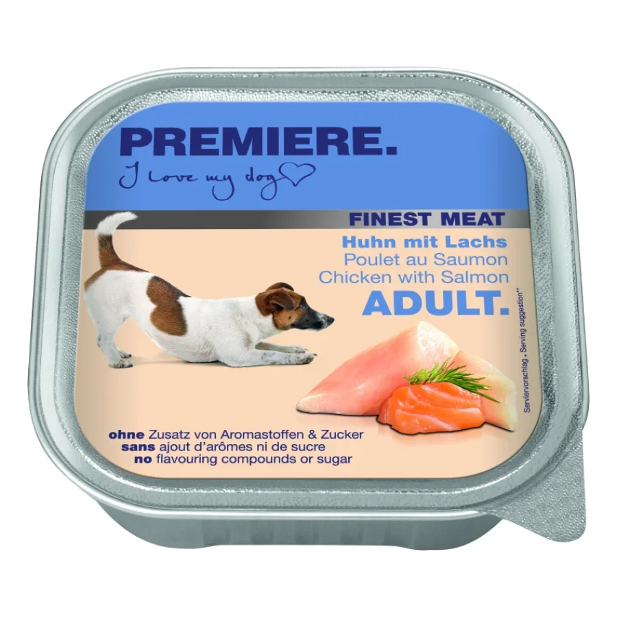 PREMIERE Finest Meat nourriture humide pour chien, adulte Poulet avec saumon 10x150 g