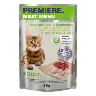PREMIERE Meat Menu Adult Bœuf à la dinde et au lapin 24x85 g
