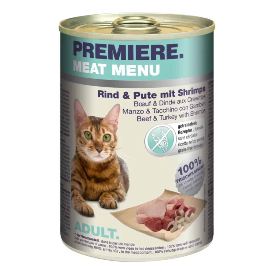 PREMIERE Meat Menu Adult Bœuf avec dinde & crevettes 6x200 g