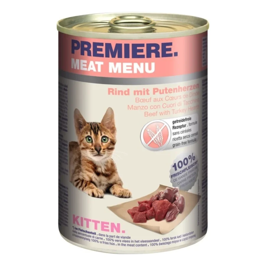 PREMIERE Meat Menu Kitten Bœuf et cœurs de dinde 12x400 g