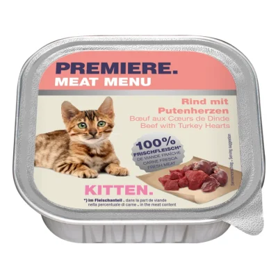 PREMIERE Meat Menu pour chatons Bœuf avec cœurs de dinde 16x100 g