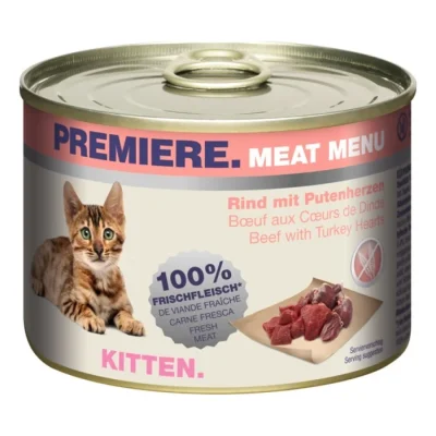 PREMIERE Meat Menu pour chatons Bœuf et cœurs de dinde 6x200 g