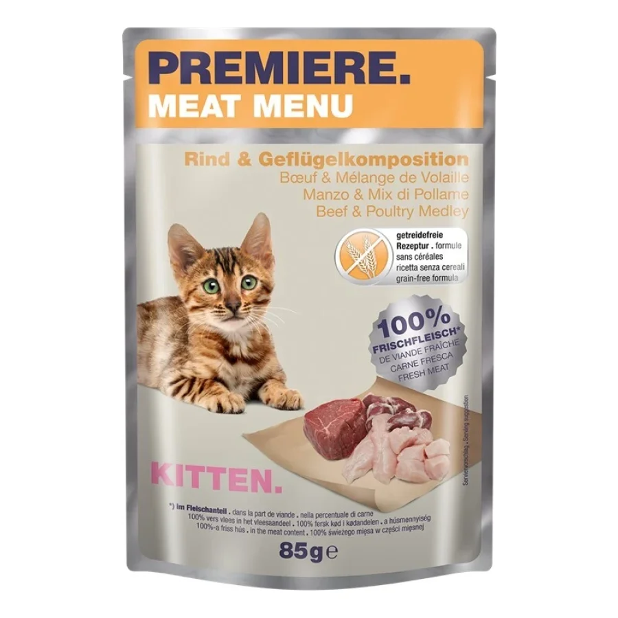 PREMIERE Meat Menu pour chatons Boeuf & Mélange de volaille 24x85 g