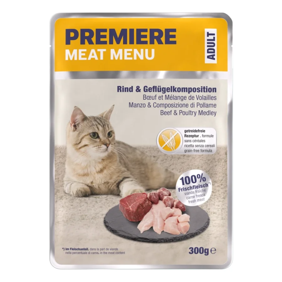 PREMIERE Menu Viande Nourriture Humide Chat, Adulte, Bœuf et volaille 6x300 g