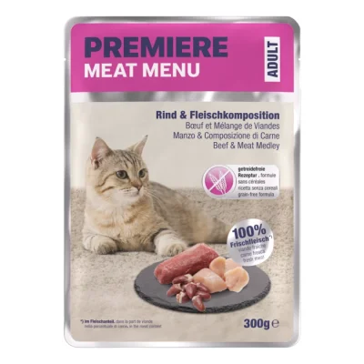PREMIERE Menu Viande Nourriture Humide Chat, Adulte, Rind und Fleisch 6x300 g