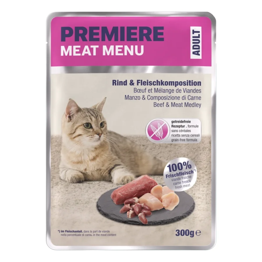 PREMIERE Menu Viande Nourriture Humide Chat, Adulte, Rind und Fleisch 6x300 g