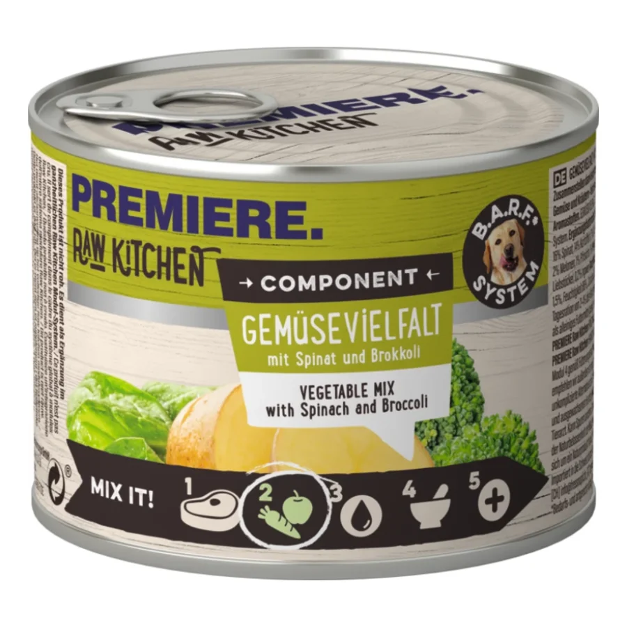 PREMIERE PAW KITCHEN Nourriture humide pour chien adulte Composant, Variété de légumes Avec épinards et brocoli 6x200 g