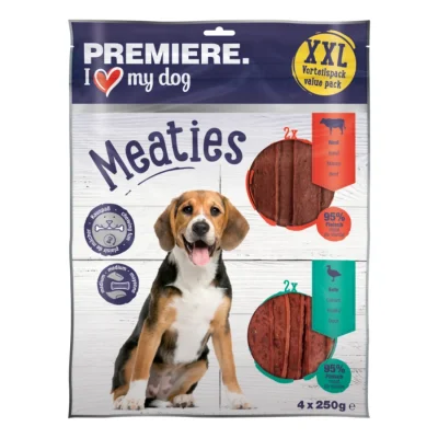 PREMIERE Pure Meaties XXL canard et bœuf 4 x 250 g Kit promotionnel