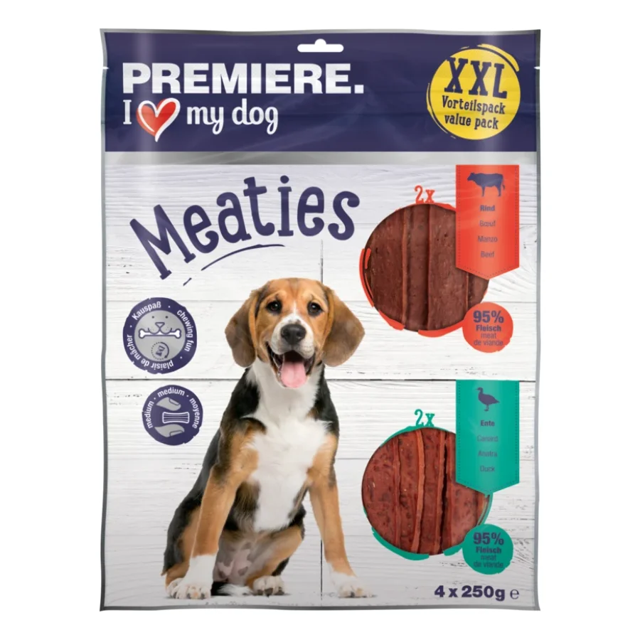 PREMIERE Pure Meaties XXL canard et bœuf 4 x 250 g Kit promotionnel