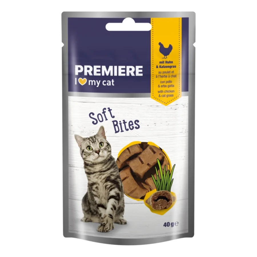 PREMIERE Soft Bites Poulet et herbe aux chats 40 g