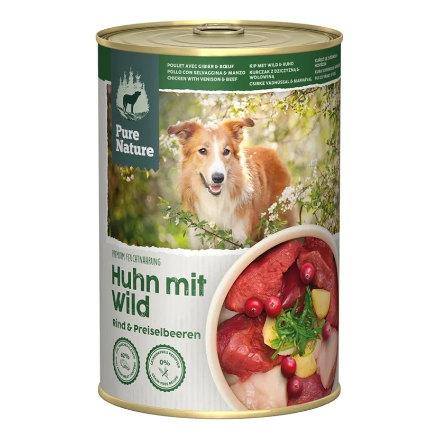 Pure Nature Nourriture humide Chien Adulte 6 x 400 g Poulet avec gibier & bœuf