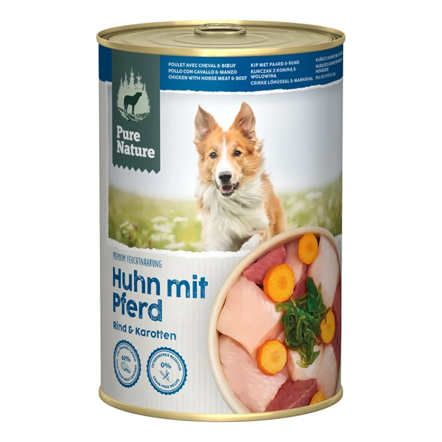Pure Nature Nourriture humide Chien Adulte 6 x 400 g Poulet, bœuf, cheval