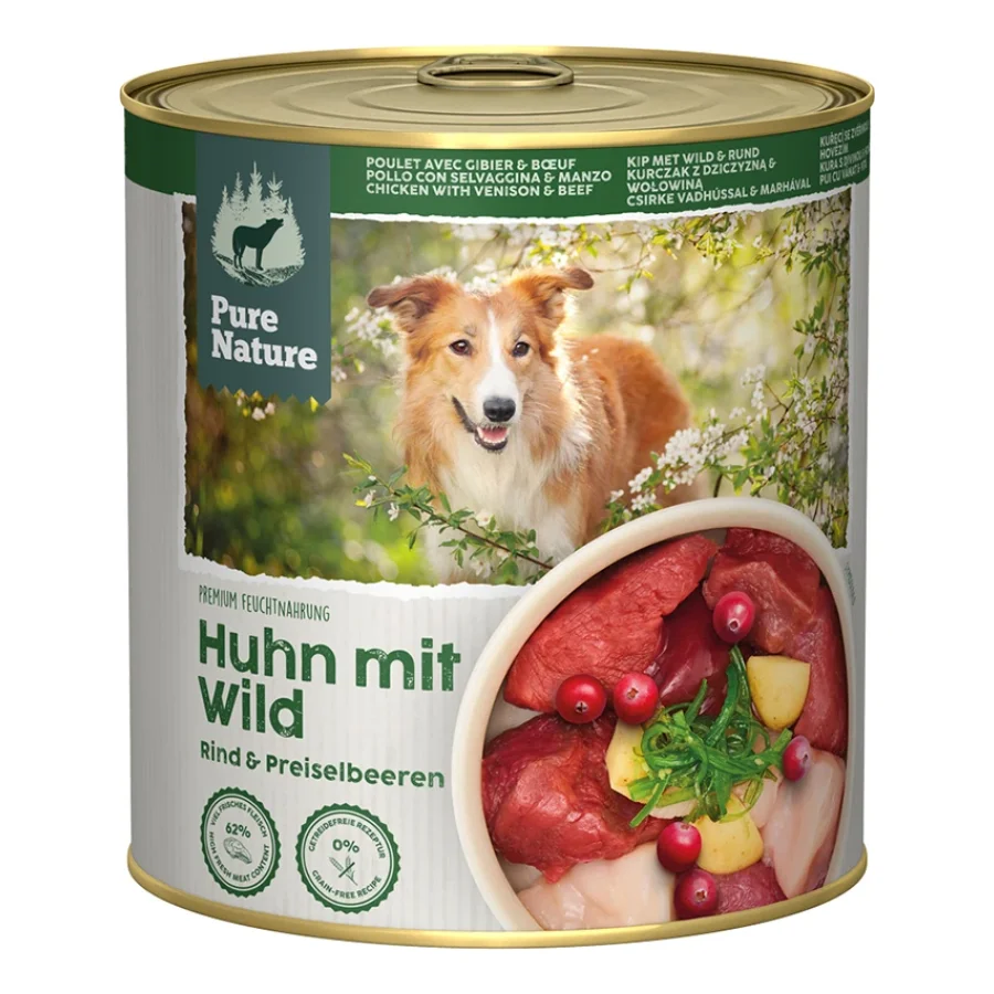 Pure Nature nourriture humide chien adulte 6 x 800 g Poulet avec gibier & bœuf
