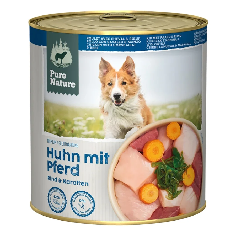 Pure Nature nourriture humide chien adulte 6 x 800 g Poulet, bœuf, cheval