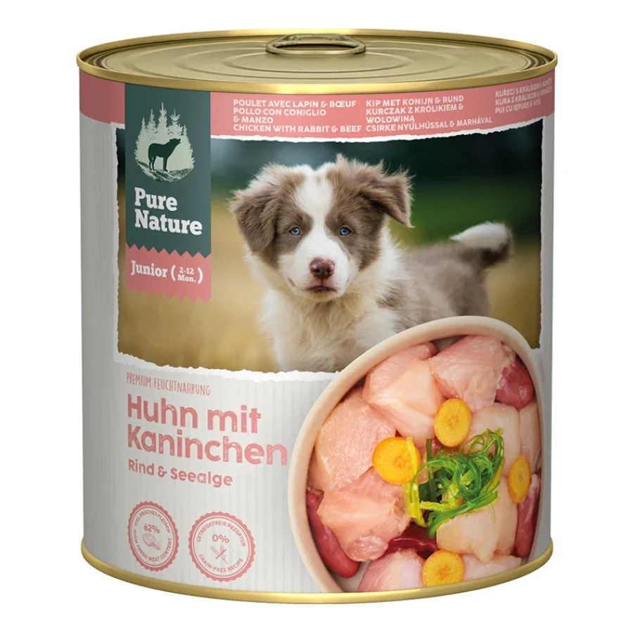 Pure Nature Nourriture humide pour chien junior Poulet avec lapin & bœuf 6 x 800 g
