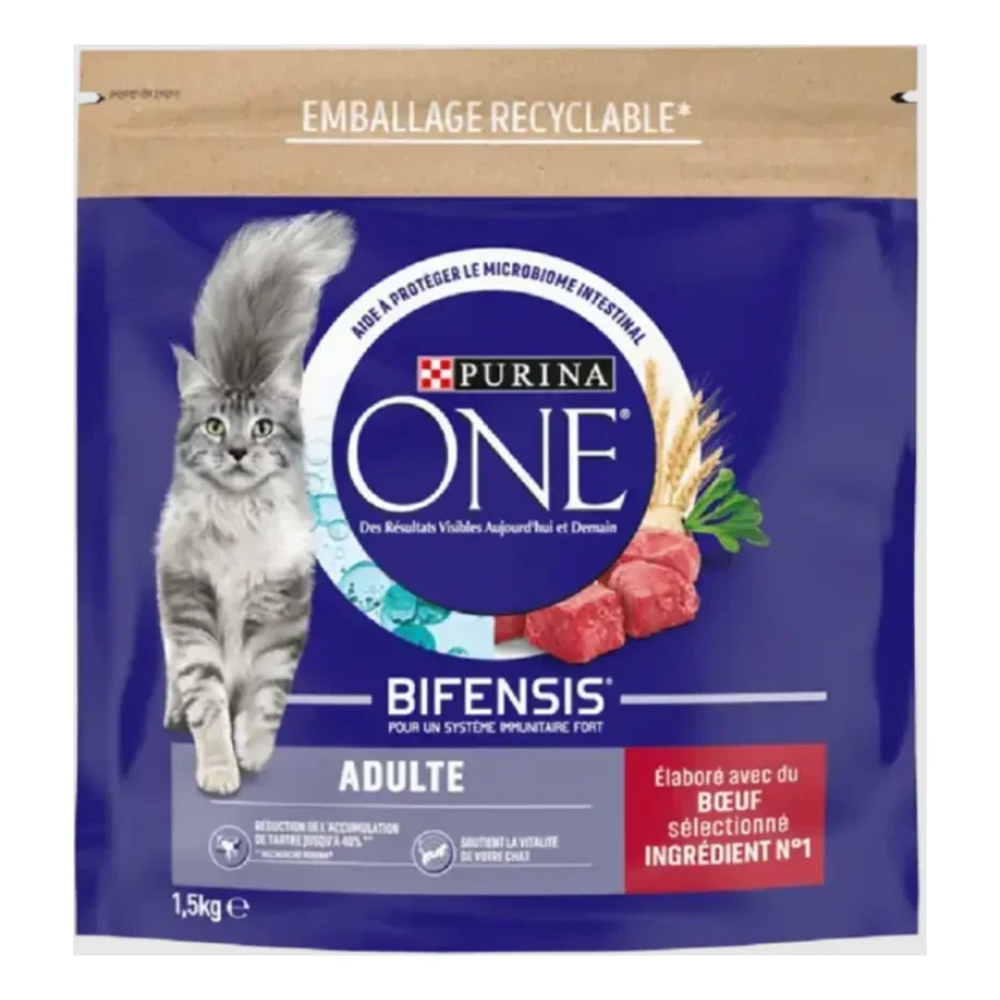 Purina ONE Croquettes pour Chat Adulte au Boeuf et aux Céréales 1,5 kg