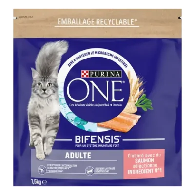 Purina ONE Croquettes pour Chat Adulte au Saumon et aux Céréales 1,5 kg