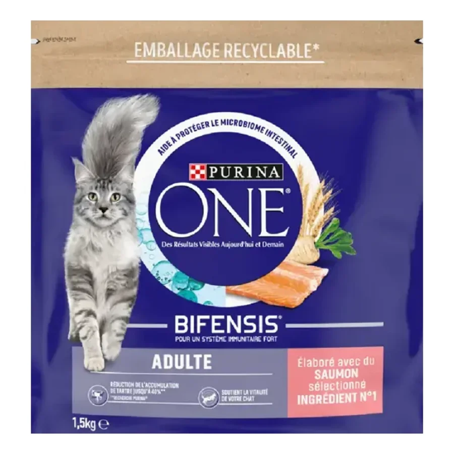 Purina ONE Croquettes pour Chat Adulte au Saumon et aux Céréales 1,5 kg