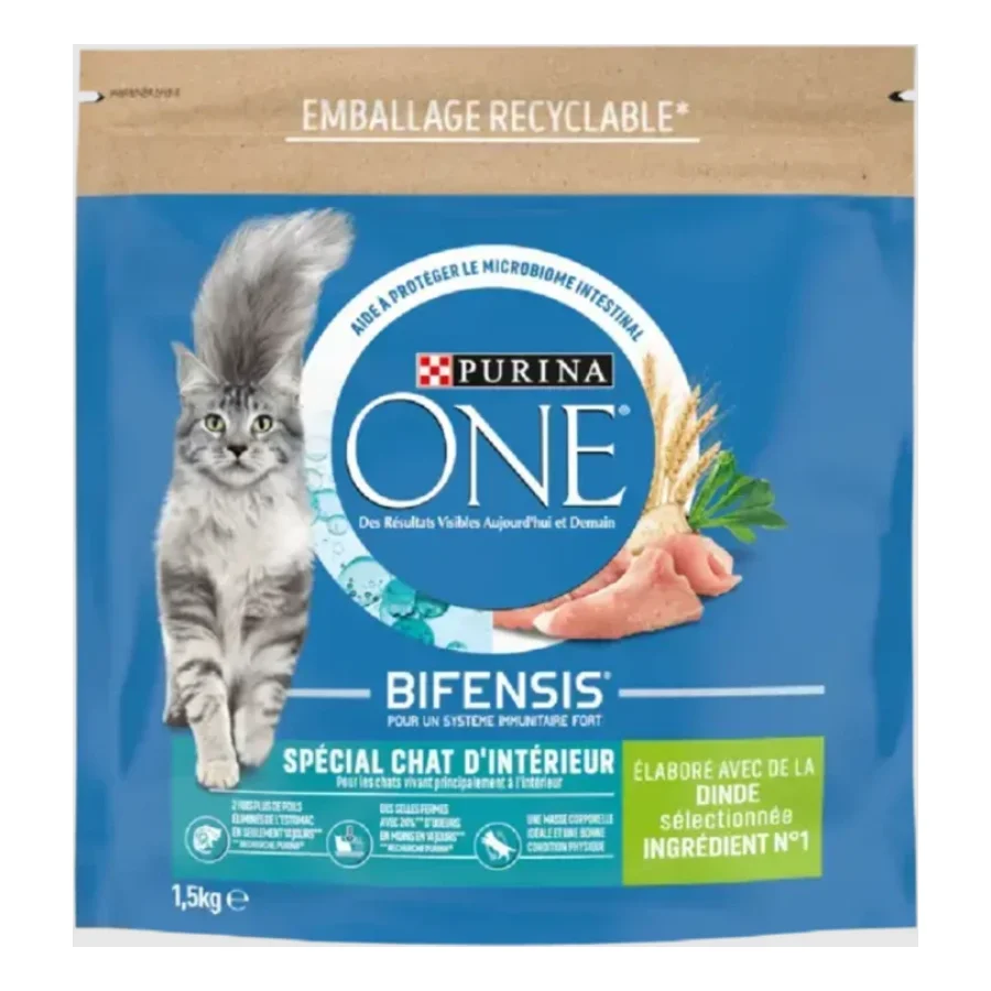 Purina ONE Croquettes pour Chat d'Intérieur à la Dinde et aux Céréales 1,5 kg