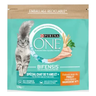 Purina ONE Croquettes pour Chat Senior de 11 ans et + au Poulet et aux Céréales 1,5 kg