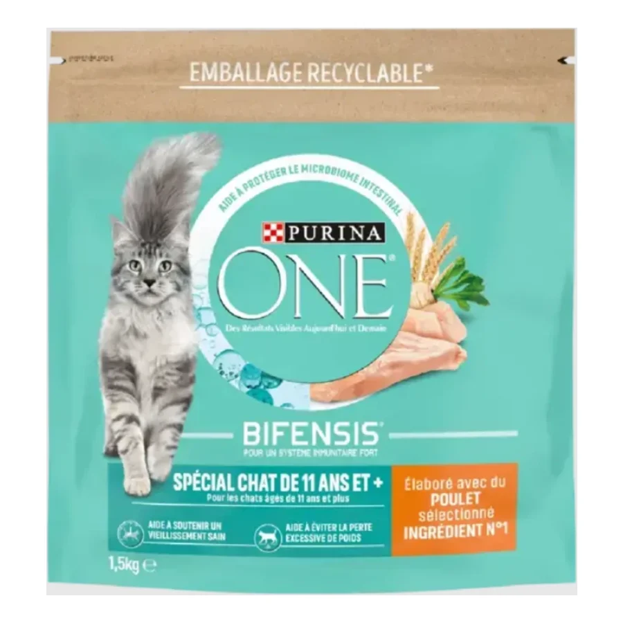 Purina ONE Croquettes pour Chat Senior de 11 ans et + au Poulet et aux Céréales 1,5 kg