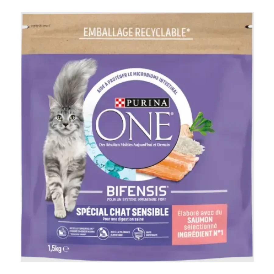 Purina ONE Croquettes pour Chat Sensible au Saumon et au Riz 1,5 kg