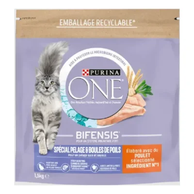 Purina ONE Croquettes pour Chat Spécial Pelage et Boules de Poils au Poulet et aux Céréales 1,5 kg