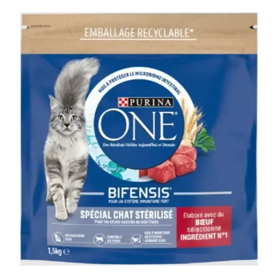 Purina ONE Croquettes pour Chat Stérilisé au Bœuf et au Blé 1,5 kg