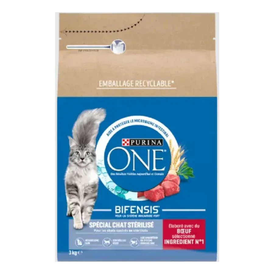 Purina ONE Croquettes pour Chat Stérilisé au Bœuf et au Blé 3 kg