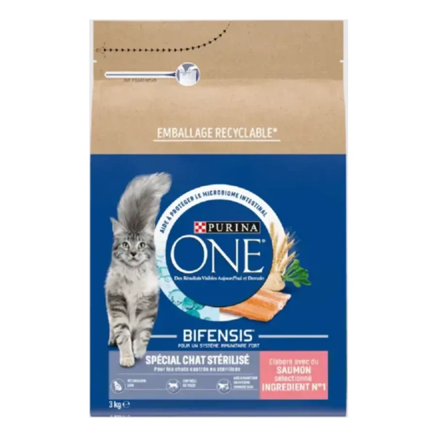 Purina ONE Croquettes pour Chat Stérilisé au Saumon et au Blé 3 kg