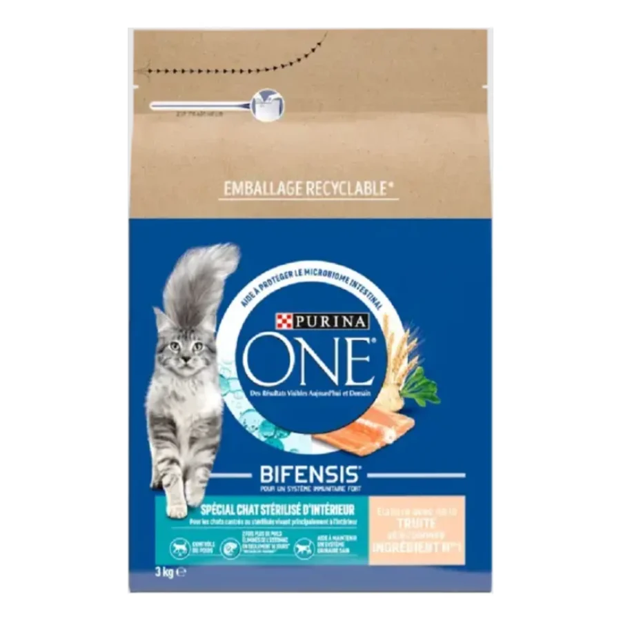 Purina ONE Croquettes pour Chat Stérilisé d'Intérieur à la Truite 3 kg
