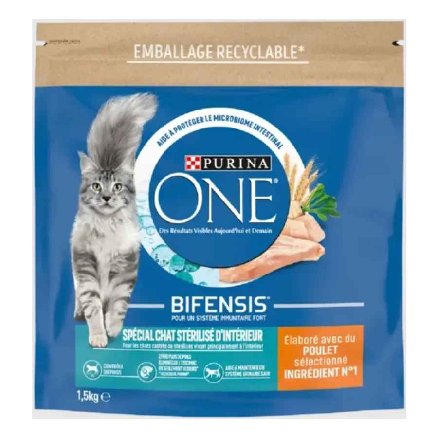 Purina ONE Croquettes pour Chat Stérilisé d'intérieur au Poulet 1,5 kg