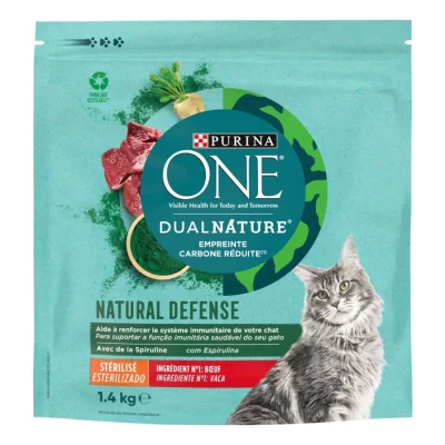 Purina ONE DualNature - NATURAL DEFENSE - Croquettes Spécial Chat Stérilisé Bœuf et Spiruline 1,4 kg