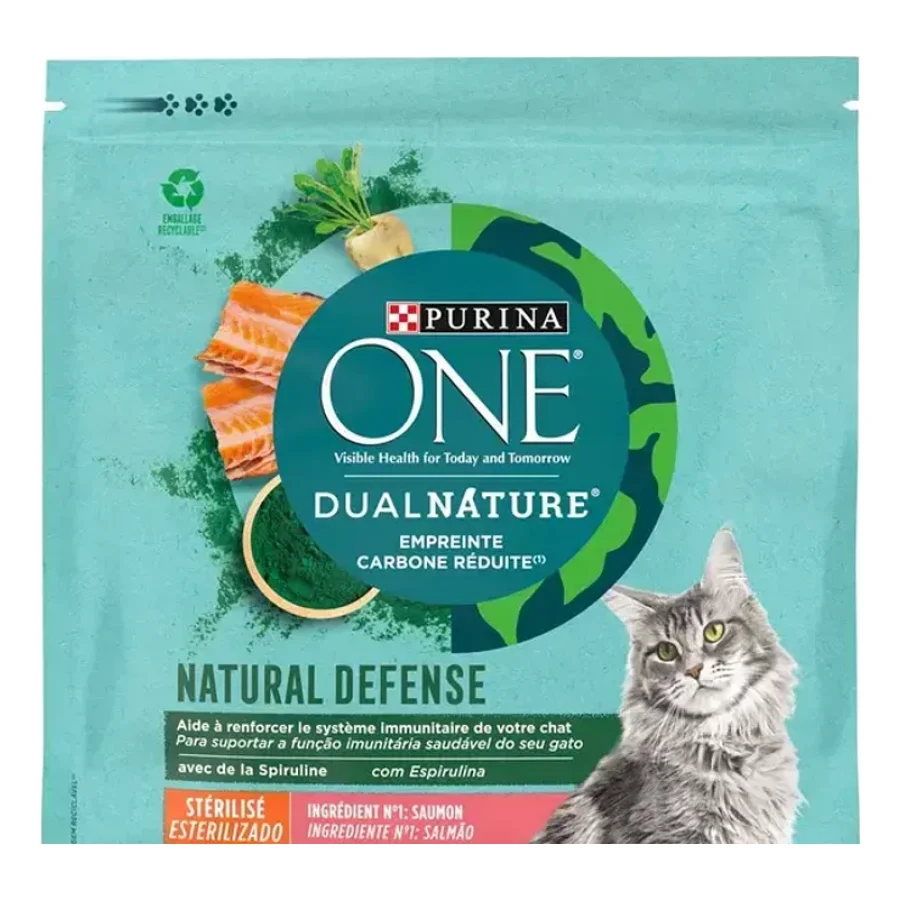 Purina ONE DualNature - NATURAL DEFENSE - Croquettes Spécial Chat Stérilisé Saumon et Spiruline 1,4 kg