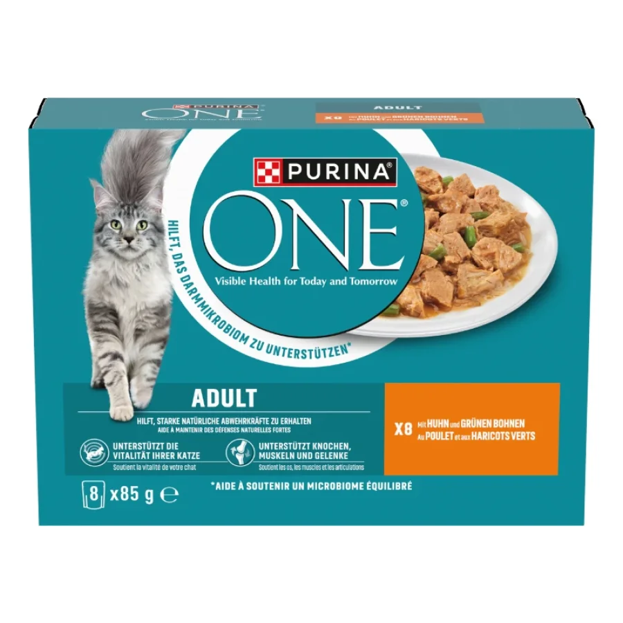 Purina ONE Nourriture humide chat Adult morceaux tendres en sauce 8 x 85 g