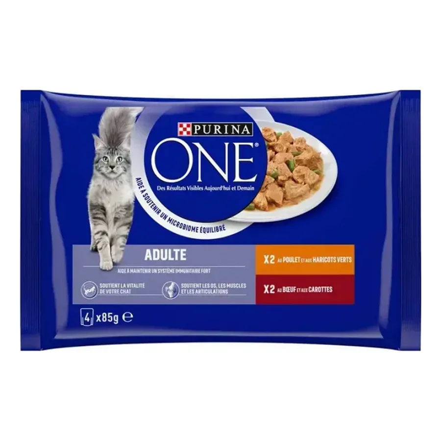 Purina ONE - Sachets pour Chat Adulte au Bœuf et au Poulet 4 x 85 g