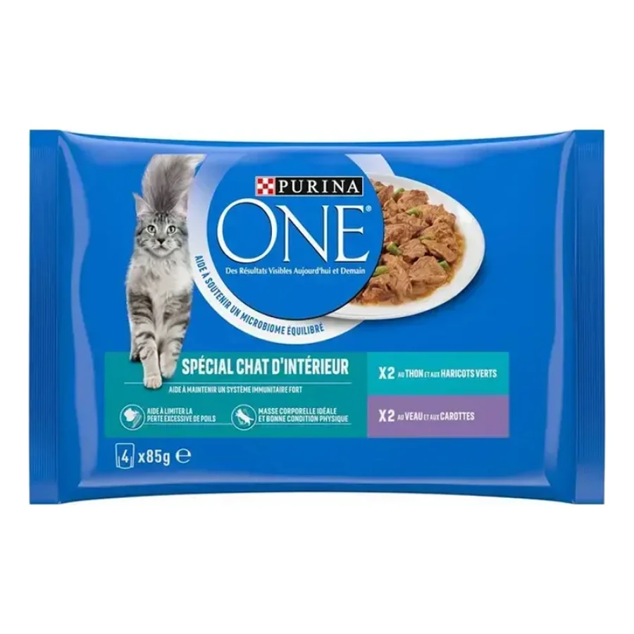 Purina ONE - Sachets pour Chat d'Intérieur au Veau et au Thon 4 x 85 g
